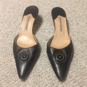 Manolo Blahnik kitten heels with button detail